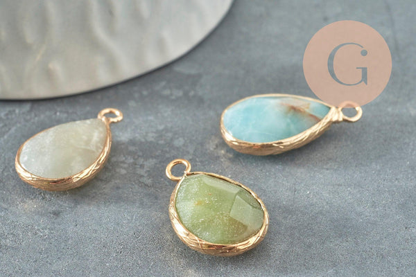 Pendentif goutte amazonite naturelle facetté doré 24mm, x1 (G4664)