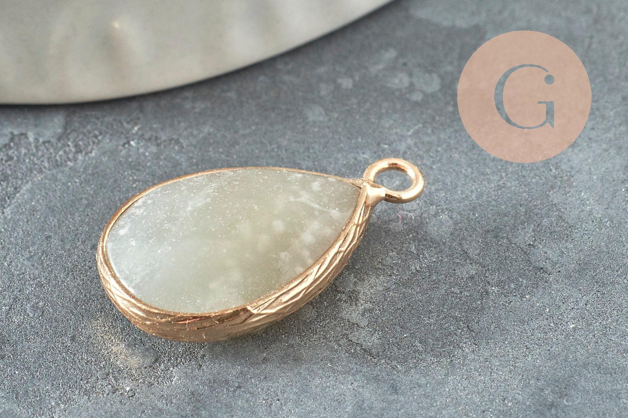 Pendentif goutte amazonite naturelle facetté doré 24mm, x1 (G4664)
