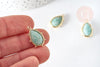 Pendentif goutte amazonite naturelle laiton doré 22.5mm,pendentif bijou pierre naturelle, x1, G8364