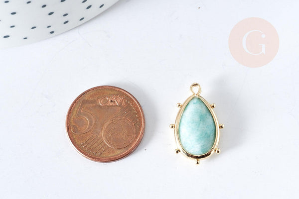 Pendentif goutte amazonite naturelle laiton doré 22.5mm,pendentif bijou pierre naturelle, x1, G8364