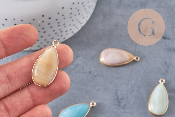 Pendentif goutte amazonite naturelle laiton doré 33mm, x1 (G1471)