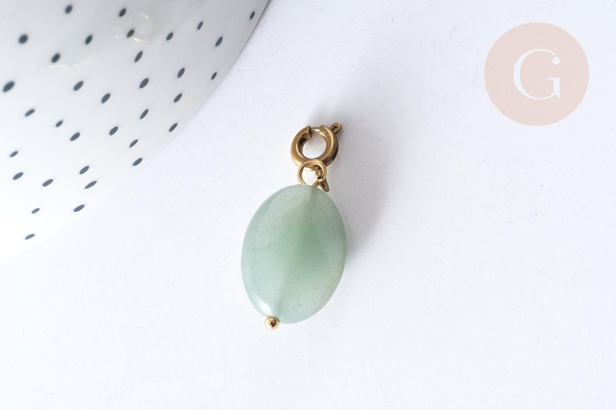 Pendentif goutte amulette losange aventurine naturelle acier inoxydable doré 29mm, x1 (G7626)