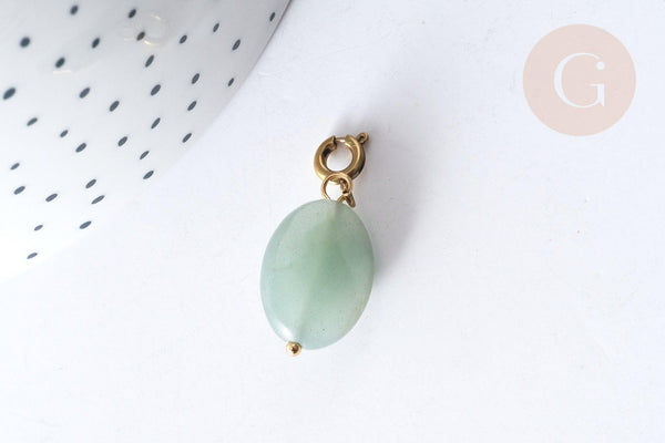 Pendentif goutte amulette losange aventurine naturelle acier inoxydable doré 29mm, x1 (G7626)