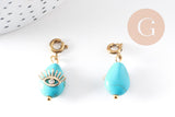 Pendentif goutte amulette oeil howlite de synthèse acier inoxydable doré 27mm, x1 (G7625)