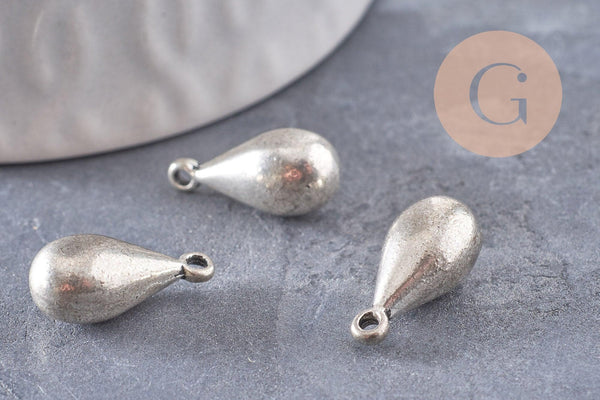 Pendentif goutte argenté, Pendentif argenté zamac, breloque argent,goutte argent,17mm, x1 (G1647)