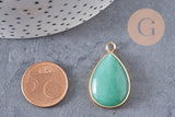 Pendentif goutte aventurine verte naturelle fer doré 31mm, x1 (G2333)