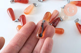 Pendentif goutte cornaline naturelle roulée acier platine 30mm, x1 (G6169)