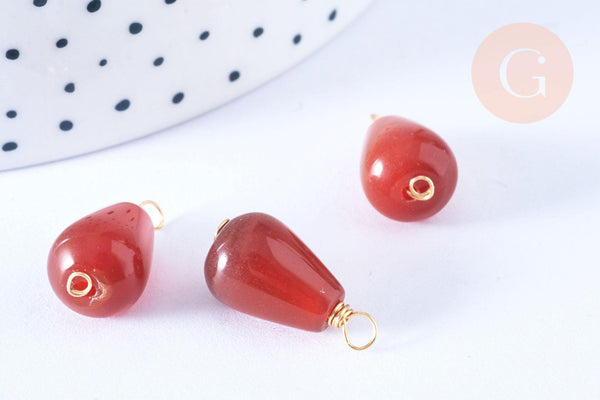 Pendentif goutte cornaline zamac doré 20mm,pendentif en pierre naturelle, x1 (G6639)