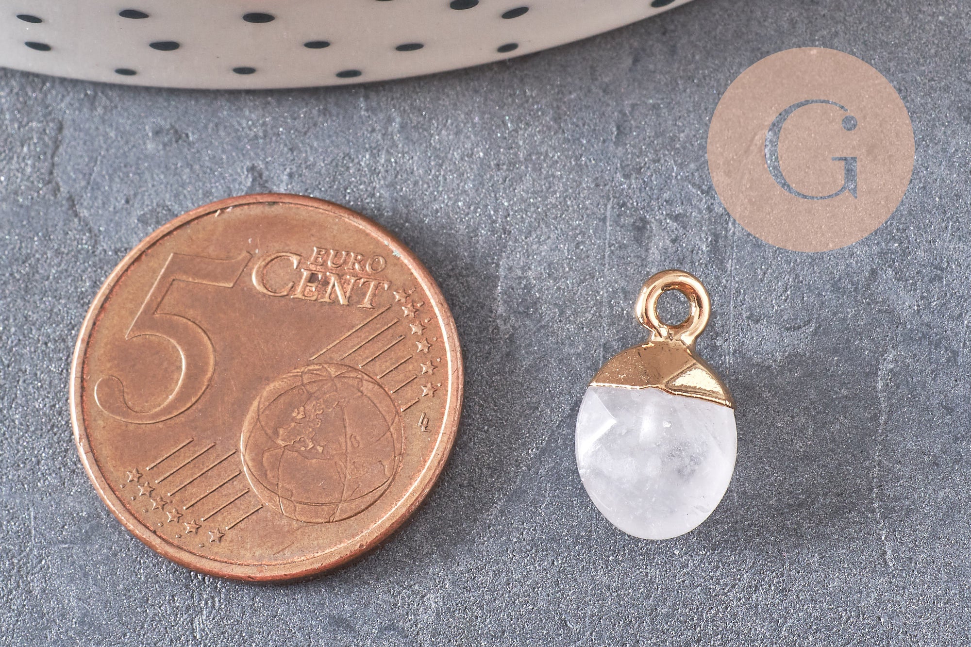 Pendentif goutte cristal de roche naturel fer doré 14mm,x2 (G2644)