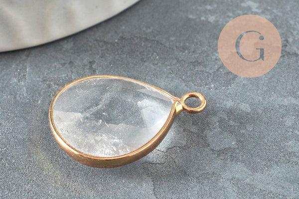 Pendentif goutte cristal doré,pendentif cristal transparent, pendentif pierre,cristal naturel, pendentif collier,23mm, x1 G1175