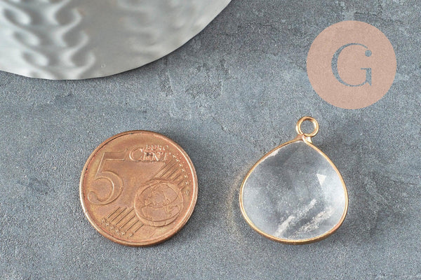Pendentif goutte cristal doré,pendentif cristal transparent, pendentif pierre,cristal naturel, pendentif collier,23mm, x1 G1175