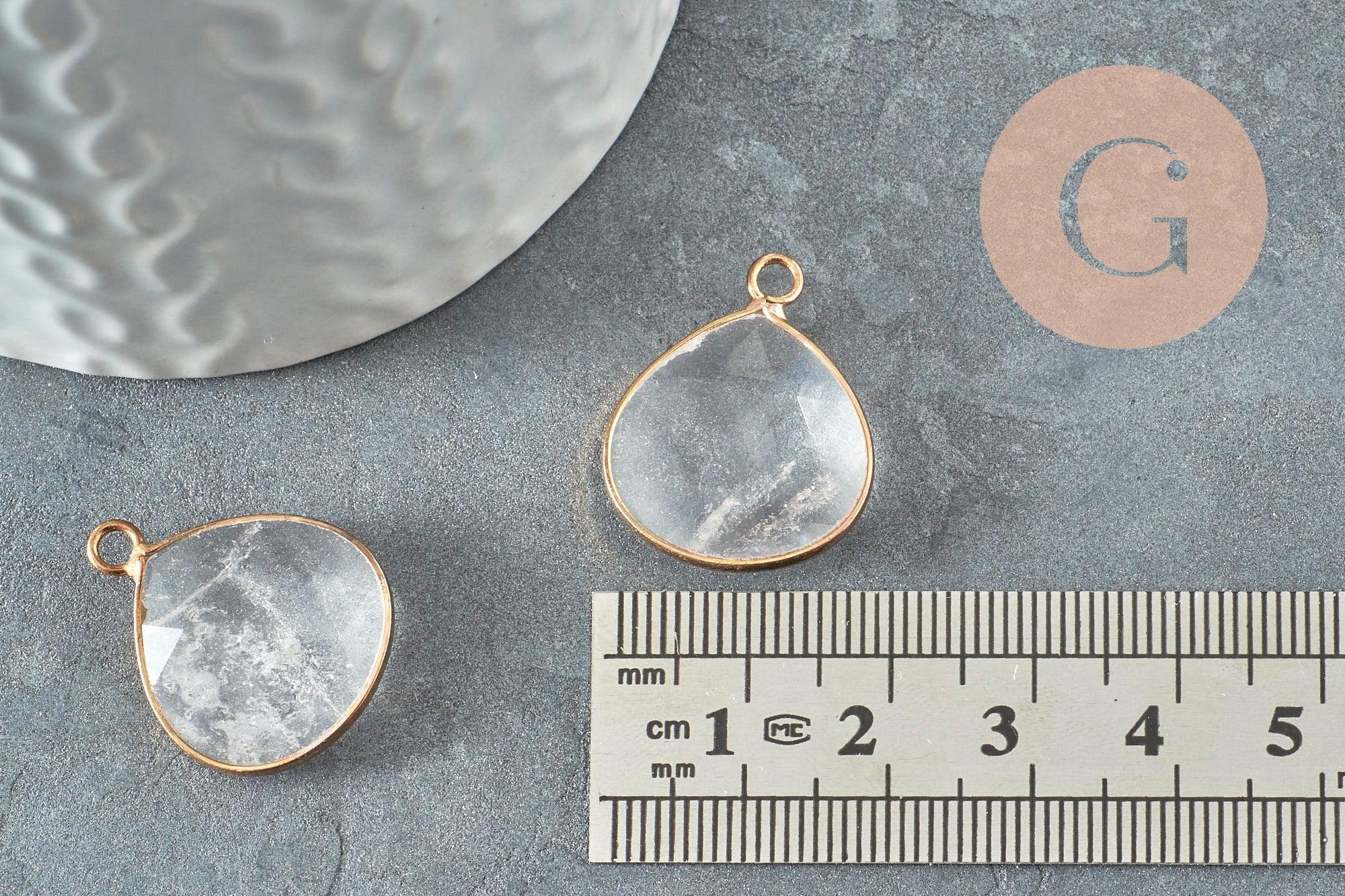 Pendentif goutte cristal doré,pendentif cristal transparent, pendentif pierre,cristal naturel, pendentif collier,23mm, x1 G1175