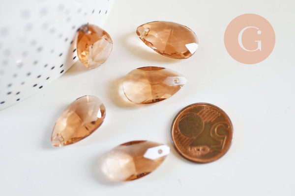 Pendentif goutte cristal facetté orange clair 22mm,pendentif cristal, x1 (G6363)