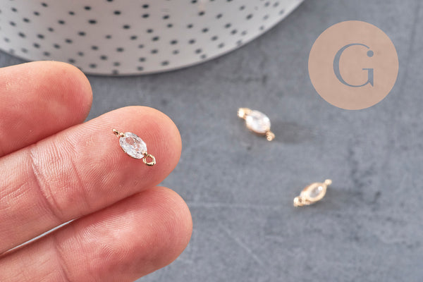 Pendentif goutte doré 24 carats zircon blanc 11x4mm, x5 (G3631)