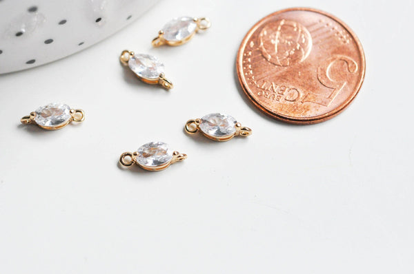 Pendentif goutte doré 24 carats zircon blanc 11x4mm, x5 (G3631)