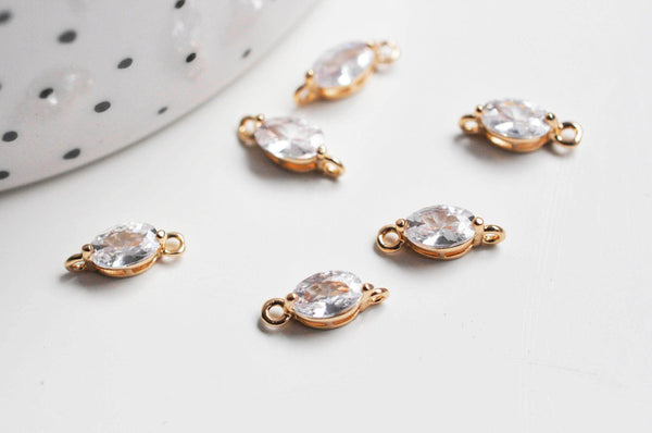 Pendentif goutte doré 24 carats zircon blanc 11x4mm, x5 (G3631)