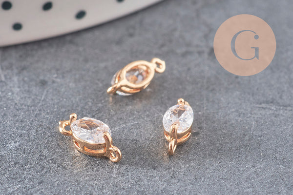 Pendentif goutte doré 24 carats zircon blanc 11x4mm, x5 (G3631)