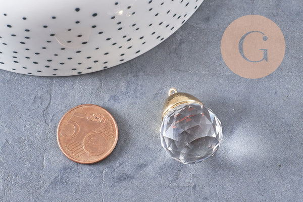 Pendentif goutte doré cristal transparent facettes,pendentif cristal, pendentif doré,création bijoux,30mm, x1 G4651