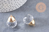 Pendentif goutte doré cristal transparent facettes,pendentif cristal, pendentif doré,création bijoux,30mm, x1 G4651
