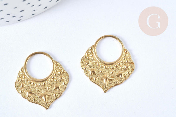 Pendentif goutte ethnique laiton brut 27mm, x2 (G6916)