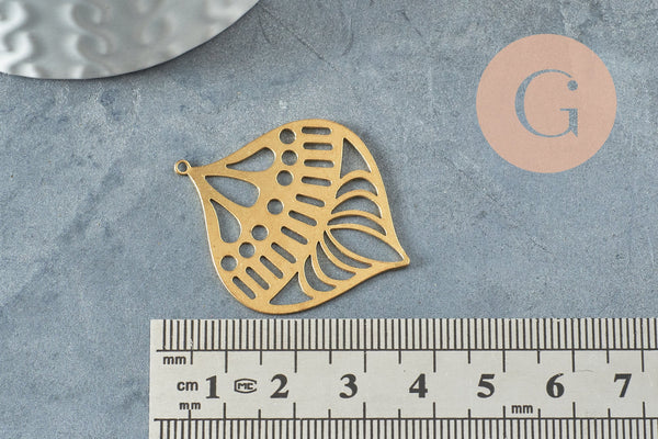 Pendentif goutte évidé laiton brut 37mm, breloques laiton brut ,sans nickel, géométrique, X2 (G3228)