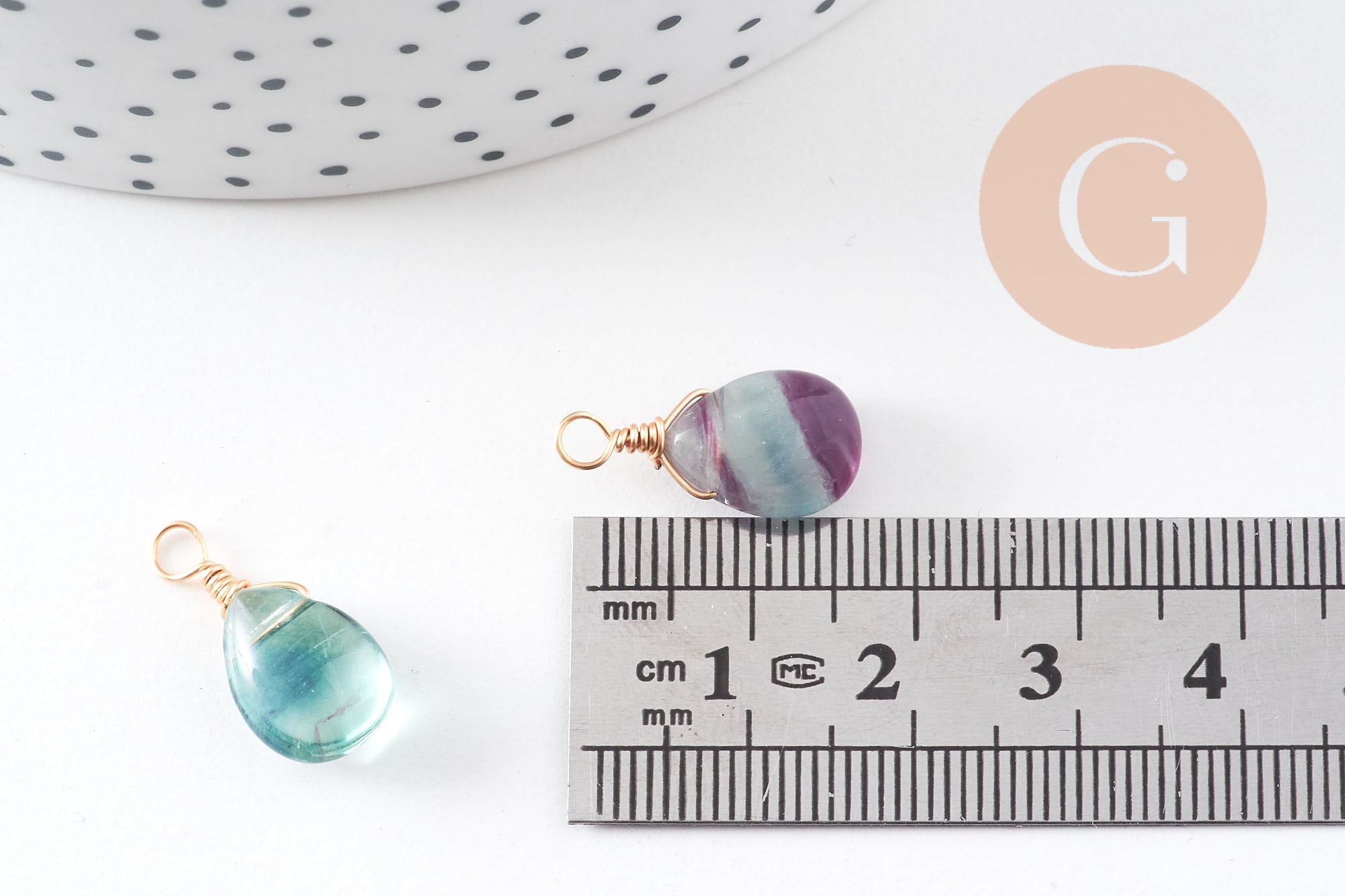 Pendentif goutte fluorite verte violette naturelle 20mm, x1 (G6264)