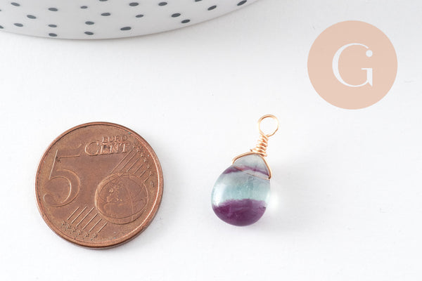 Pendentif goutte fluorite verte violette naturelle 20mm,pendentif bijoux, x1 (G6264)