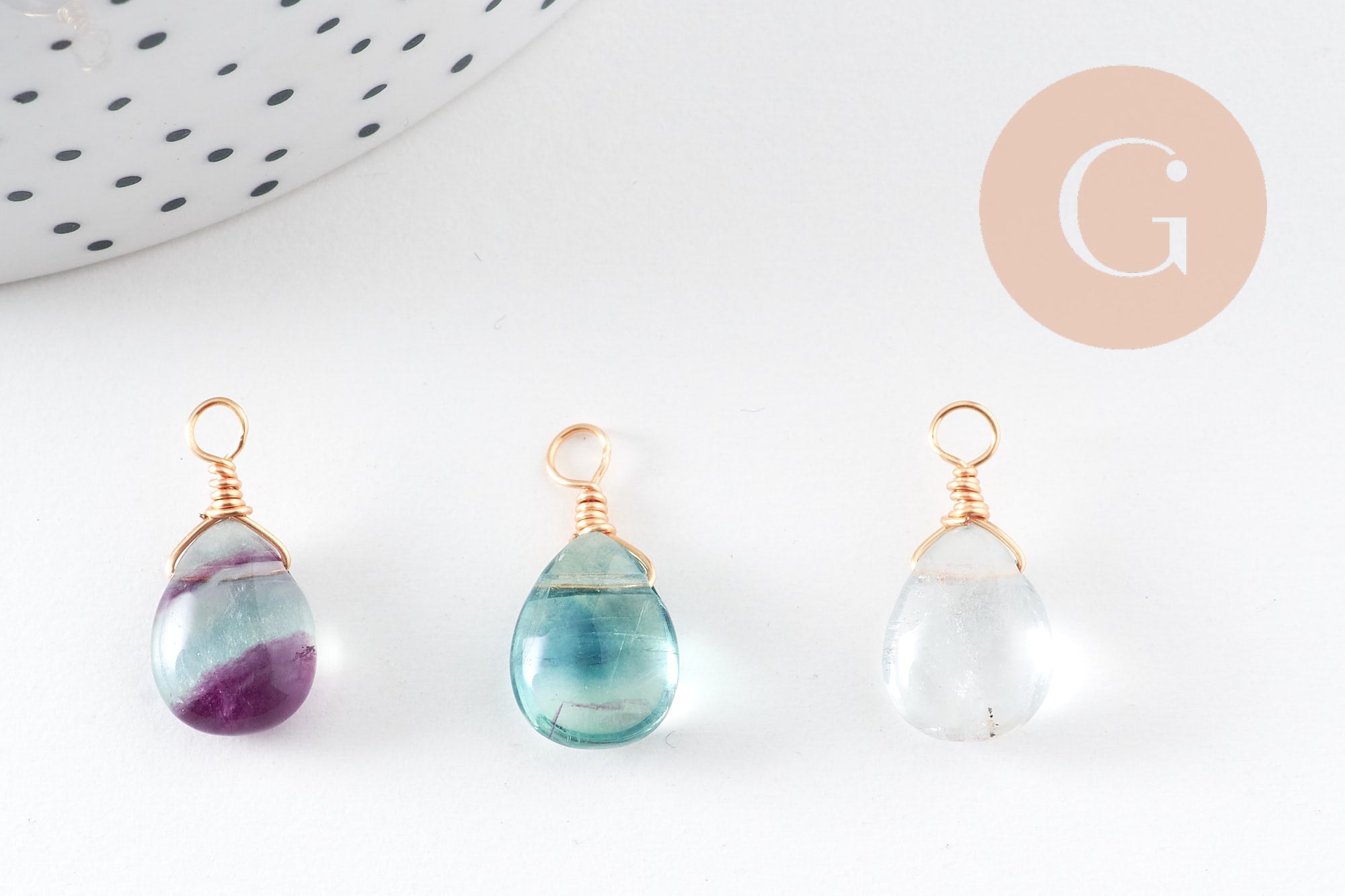 Pendentif goutte fluorite verte violette naturelle 20mm, x1 (G6264)