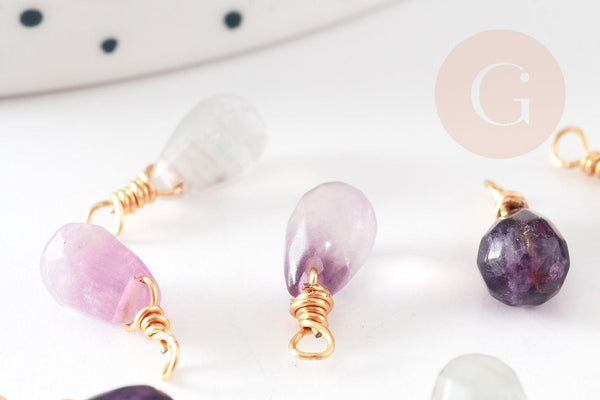 Pendentif goutte fluorite violette,pendentif bijoux, pendentif pierre, fluorite naturelle,16mm, x1 (G4438)