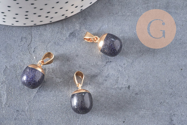 Pendentif goutte goldstone bleu foncé doré,pierre synthétique,17-19mm, x1 G4379