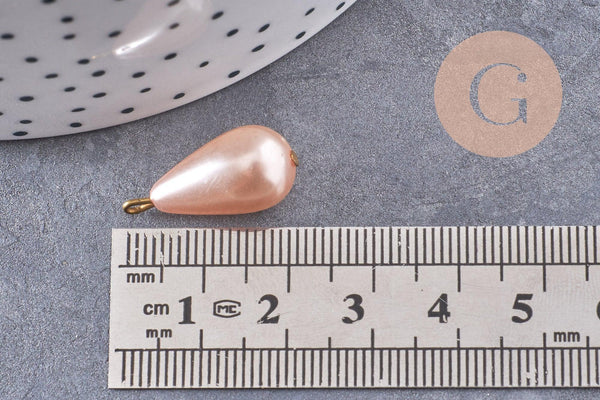 Pendentif goutte imitation perle rose cuivre 21mm, x1 (G10150)