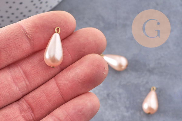 Pendentif goutte imitation perle rose cuivre 21mm, x1 (G10150)