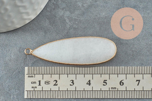 Pendentif goutte jade blanc doré 58mm, pendentif pendentif pierre naturelle, x1 G6289