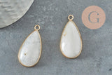 Pendentif goutte jade blanc laiton doré 33mm, x1 (G3381)