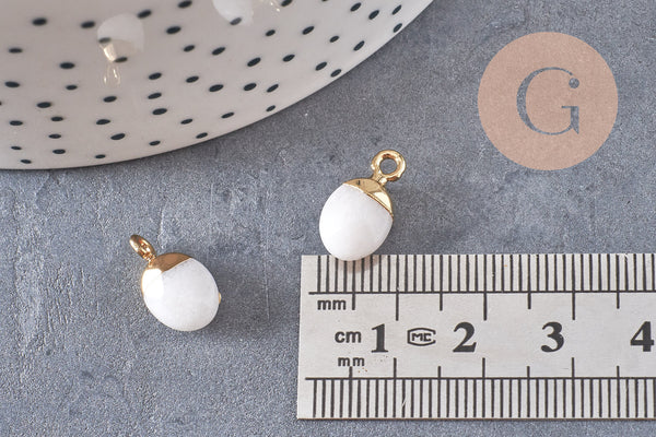 Pendentif goutte jade blanc naturel 14mm, x1 (G3721)