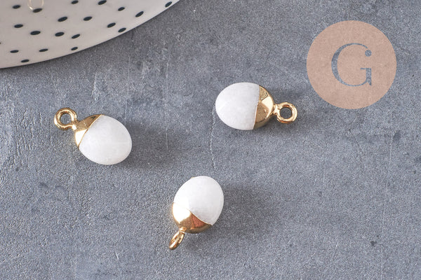 Pendentif goutte jade blanc naturel 14mm,pendentif création bijoux pierre x1 G3721