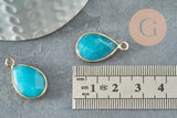 Pendentif goutte jade bleu doré, pendentif jade, pendentif bijoux pierre,jade naturel, jade teinté bleu,24mm, x1 G4785
