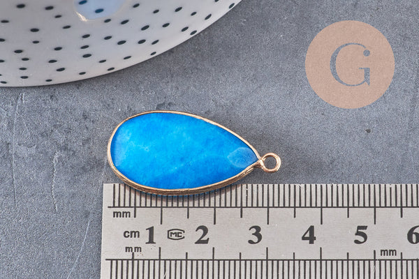 Pendentif goutte jade bleu doré, pendentif jade, pendentif pierre,jade naturel, jade teinté bleu,33mm, x1 G5224