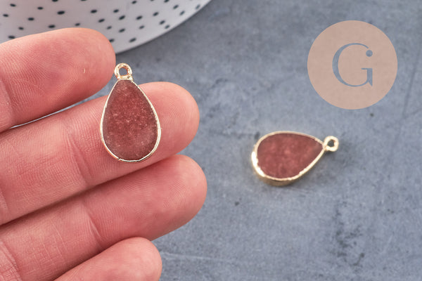 Pendentif goutte jade bordeau doré, bijou pierre,pendentif jade, pendentif pierre,jade naturel, pendentif jade,22mm, x1, G0843