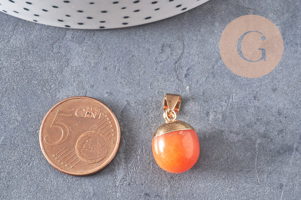 Pendentif goutte jade orange doré, fournitures créatives, pendentif pierre,jade naturel, jade jaune teinté,17-19mm, x1 G3367