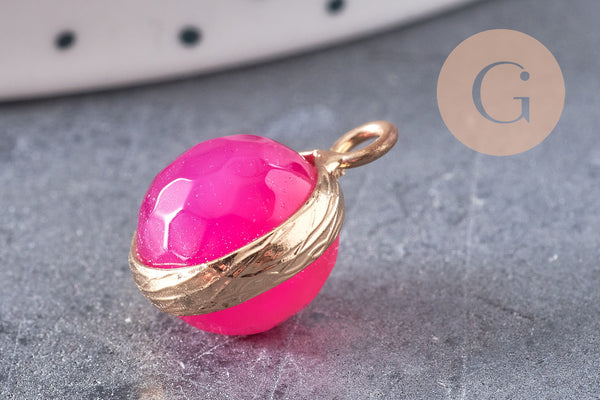 Pendentif goutte jade rose doré facettes, pendentif pierre,jade naturel,pendentif jade,14mm, x2 G3064