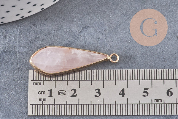 Pendentif goutte jade rose facettes doré,pendentif jade, pendentif pierre,jade naturel, jade teinté rose,31mm, x1 G2458