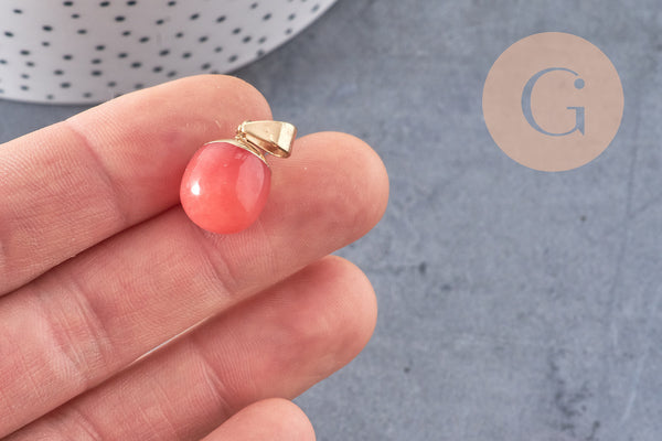 Pendentif goutte jade rouge doré, fournitures créatives, pendentif pierre,jade naturel, jade rouge teinté,17-19mm, x1 G3344