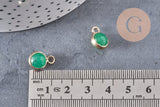 Pendentif goutte jade vert doré facettes,pendentif pierre jade vert naturel,14mm,x2 (G1614)