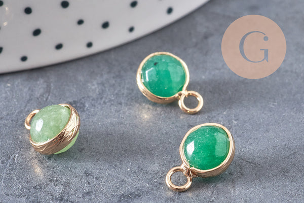 Pendentif goutte jade vert doré facettes,pendentif pierre,bijou pierre,pendentif pierre,jade vert naturel,pendentif jade,14mm,x2 ,G1614