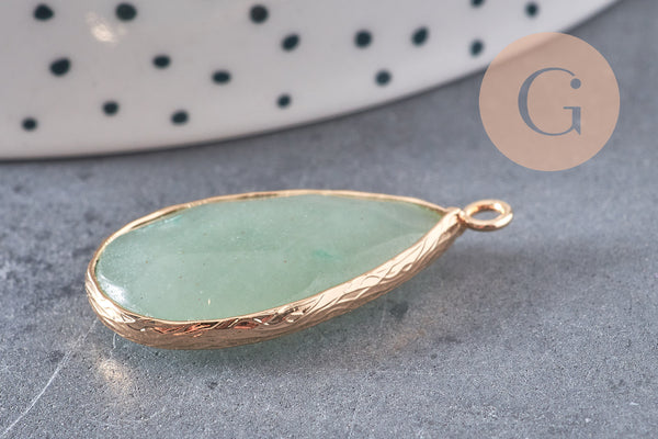 Pendentif goutte jade vert doré, pendentif jade, pendentif pierre,jade naturel, jade vert,jade vert naturel,33mm, x1 G0581