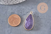 Pendentif goutte jade violet clair ou foncé doré, pendentif jade, pendentif pierre,jade naturel, jade teinté bleu,33mm, x1 G0963