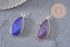 Pendentif goutte jade violet clair ou foncé doré, pendentif jade, pendentif pierre,jade naturel, jade teinté bleu,33mm, x1 G0963