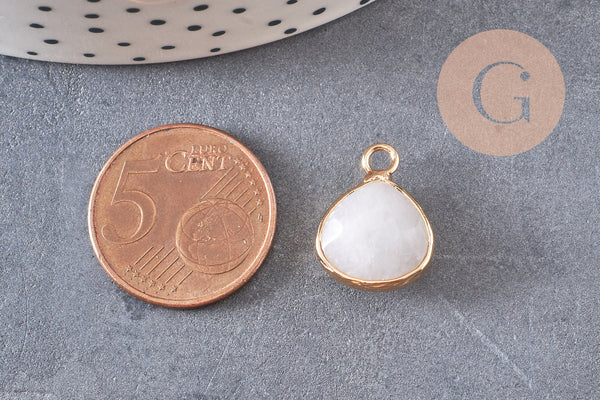 Pendentif goutte jadenaturel teinté blanc laiton doré 18mm, pendentif bijoux pierre naturelle x1 G0789