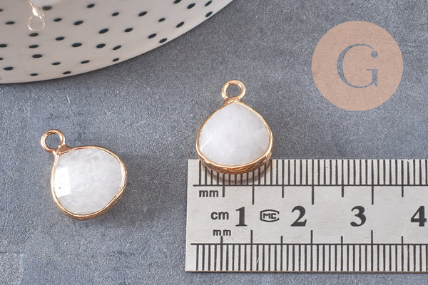 Pendentif goutte jadenaturel teinté blanc laiton doré 18mm, pendentif bijoux pierre naturelle x1 G0789